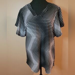 FORGET ME NOT Geometric Polka Dot V Neck Top, Size XL